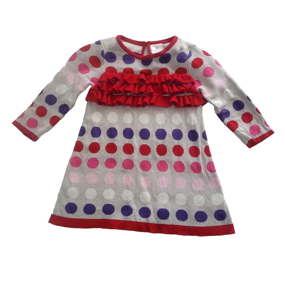 Hanna Andersson Sweater Dress 2T 80 Girls Polka Dot Ruffle Holiday